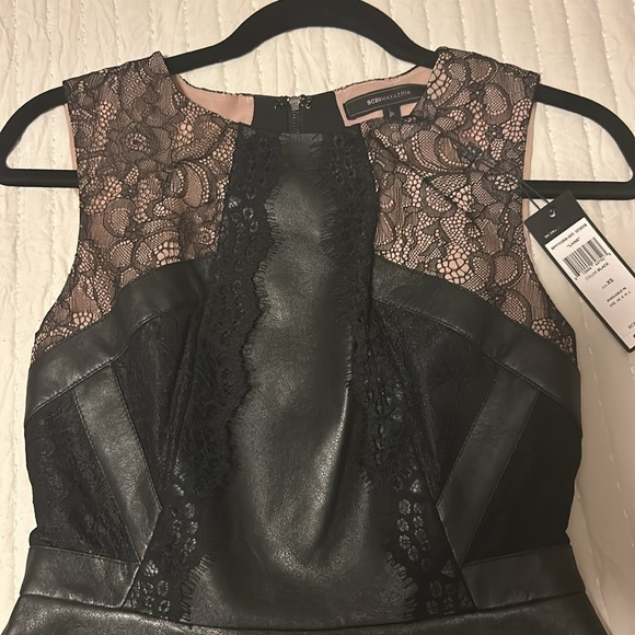 BCBG Black Leather w/Lace Sleeveless Top - Picture 2 of 5